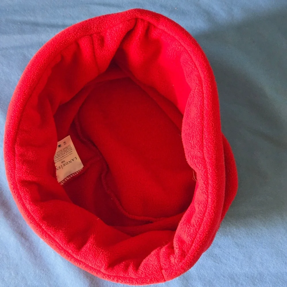 Lands End Red Fleece Bucket Hat Womens SM Winter Cloche Soft Warm Hat